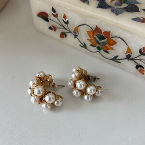 Gold and Pearl Cluster Earrings